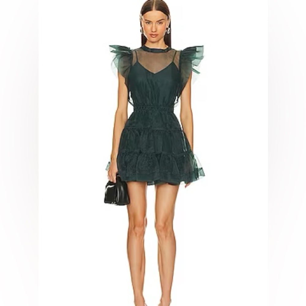 Jonathan Simkhai Dark Green Tiered Tulle Mini Dress
